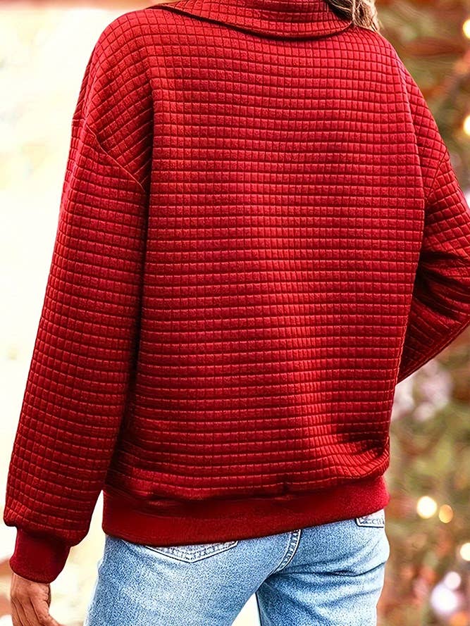 Plain Waffle Knit Collar Button Pullover Sweatshirt ZK955