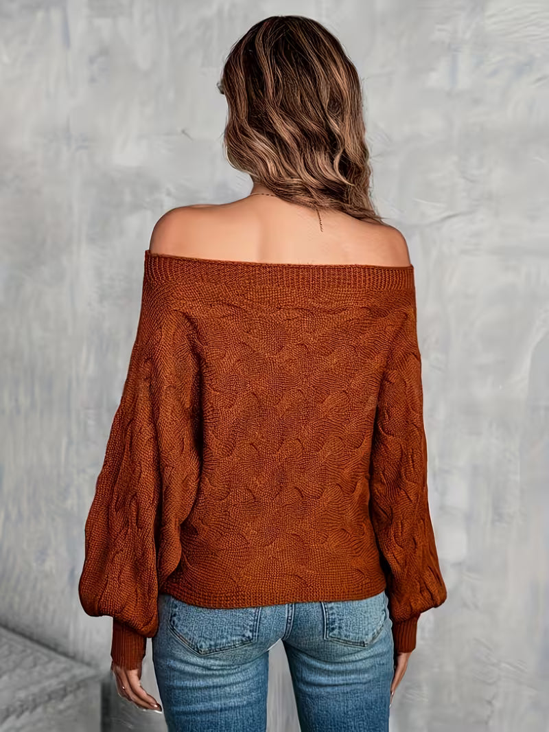 Women's Cable Pullover Sweater, All-Over Diamond Cable and Cable Pattern, Long Sleeve, Loose Fit, Vintage Style — view 7