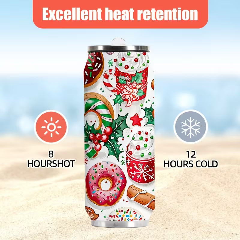 Gingerbread Man And Candy Cane, Christmas-Themed, 16.91oz Cup with Lid - Made of 304 Stainless Steel, Reusable — view 11