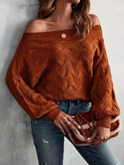 Women's Cable Pullover Sweater, All-Over Diamond Cable and Cable Pattern, Long Sleeve, Loose Fit, Vintage Style — view 3