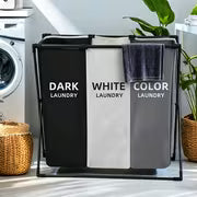 3 Section Laundry Basket Foldable Hamper Sorter with Oxford Bags Large Rectangular Laundry Hamper Basket with — view 9