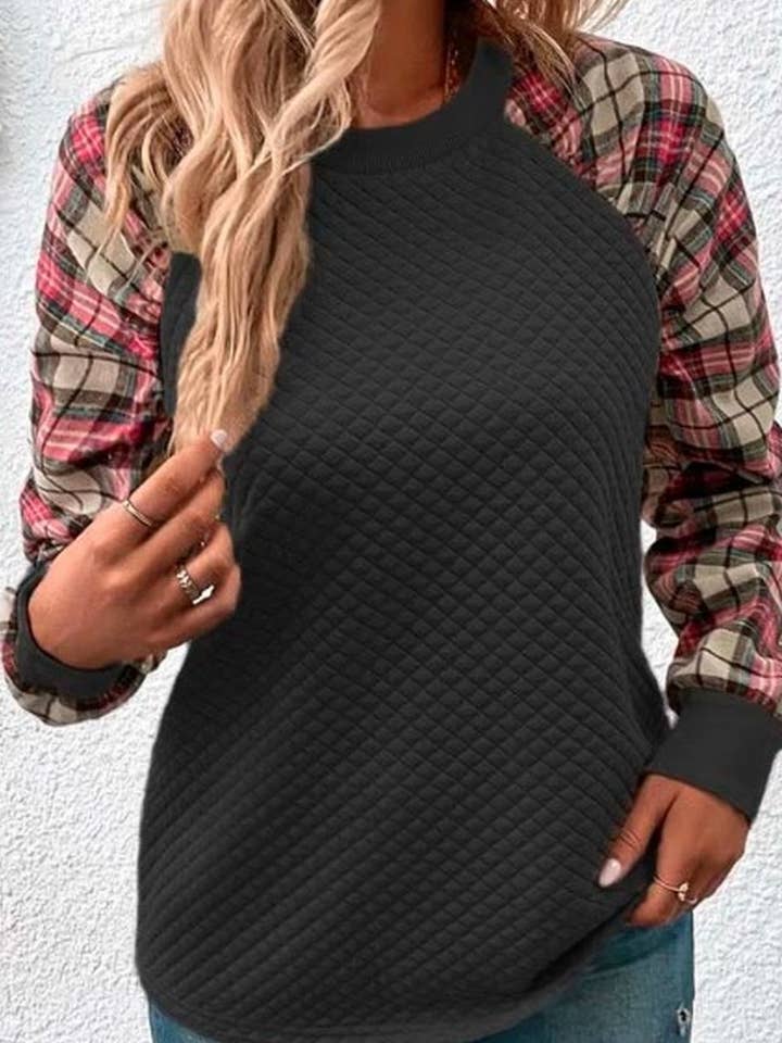 Plaid Patchwork Casual Sweatshirt, S-XXL | CWOSWL08411