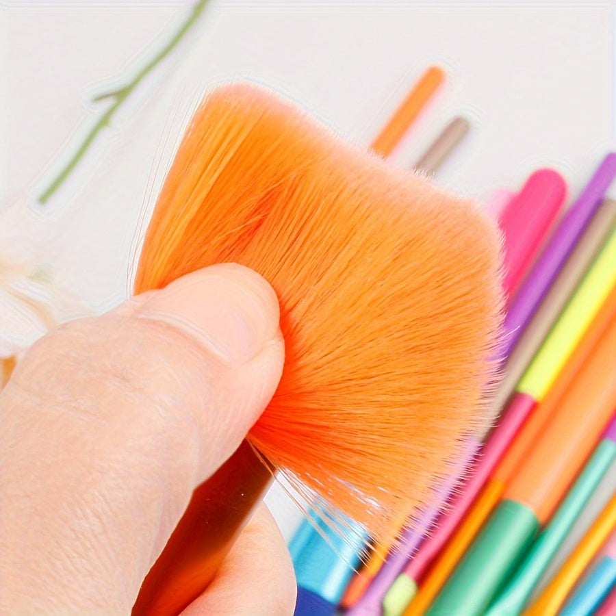 A Set of 10 Ultra-Soft Rainbow Makeup Brushes Including Powder, Eyeshadow, Blush, Eyebrow, And Lip Brushes.