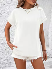 Women'S Vintage-Inspired Twist Stripe Tee - Short Sleeve, Crew Neck, Relaxed Fit, Ribbed Texture, Casual — view 2