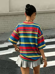 Dopamine Colorful Striped Women'S T-Shirt Spring Summer Autumn Casual Short Sleeve — view 4