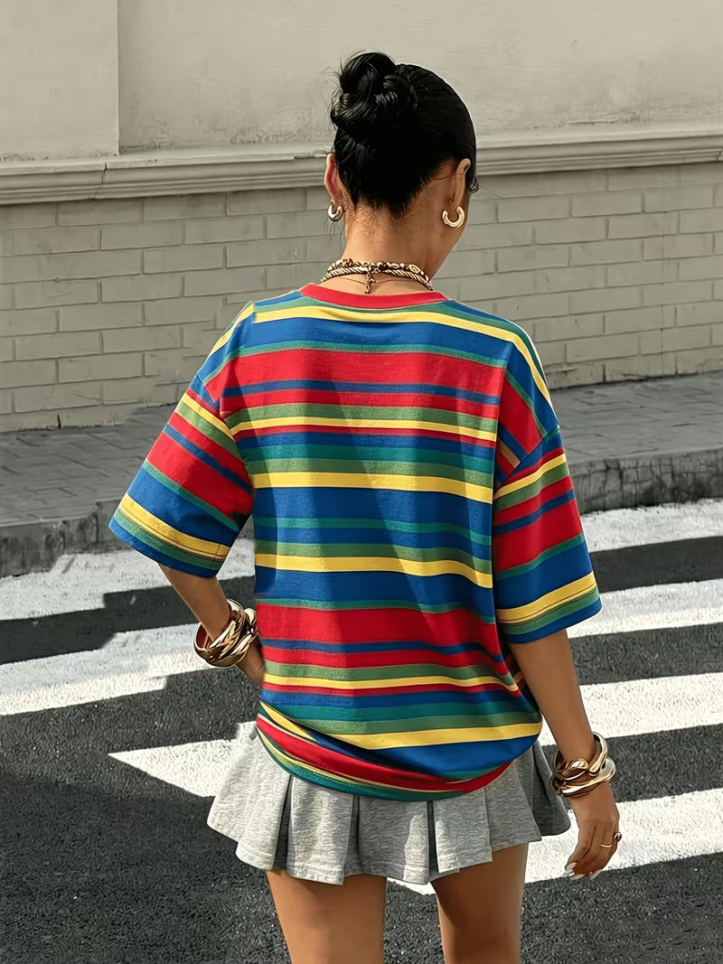 Dopamine Colorful Striped Women'S T-Shirt Spring Summer Autumn Casual Short Sleeve — view 5