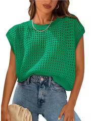 2026 Summer New Women's Crewneck Hollow Out Sweater Shrug for Daily Wear Beach Vacation Outdoor Ladies Fashion — view 9