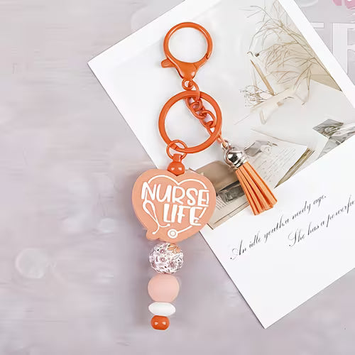 NURSE Day Pink Beaded Keychain with Tassel Charm, Bag Charm, Key and Car Key Anti-Loss Accessory, Gift for — view 104