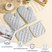 4Pcs Oven Mitts with Pot Holders， Heat Resistant Cotton Microwave Gloves， Kitchen Mitts for Baking Cooking BBQ — view 3