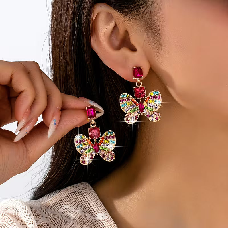 1 Pair Y2K Fashion Sweet Cool Girly Style Colored Rhinestone Butterfly Women'S Stud Earrings, Suitable for Music — view 6