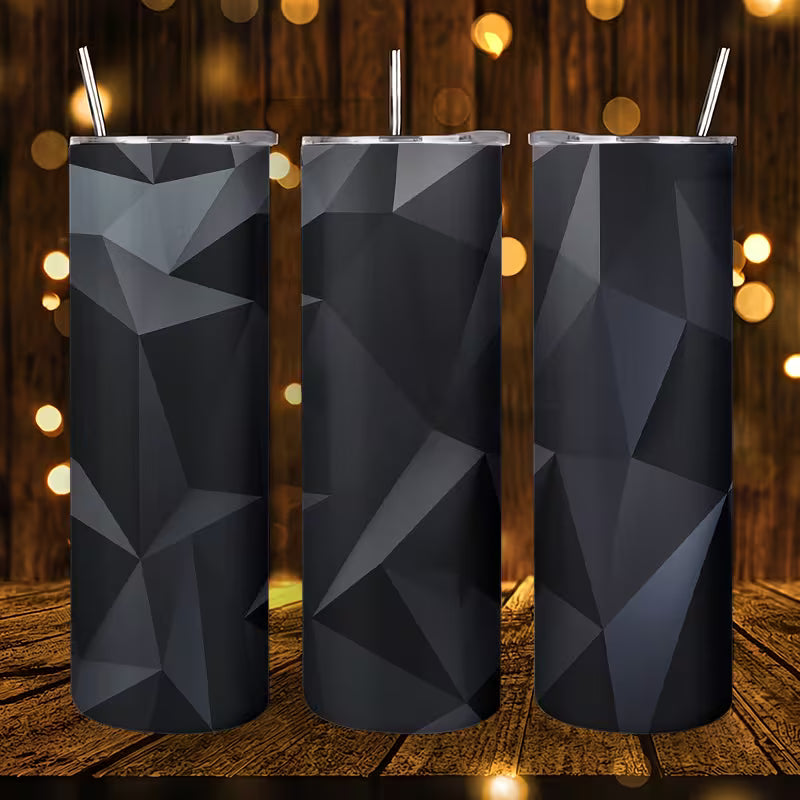 1pc 20Oz Dark Geometric Polygon Pattern Stainless Steel Insulated Tumbler Coffee Office Travel Mug with Lid Cup — view 7