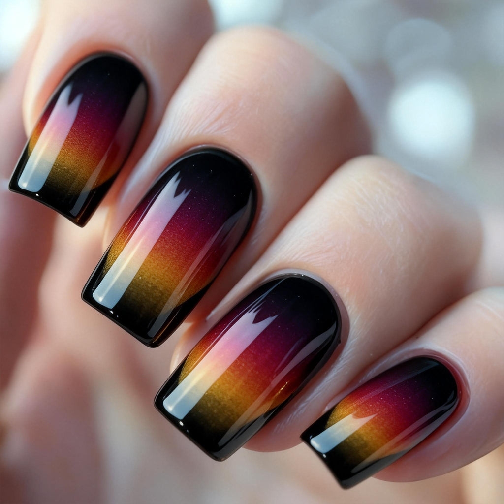 24pcs Multicolor Striped Gradient Square Press-On Nails for Women, Detachable Fake Nails, Suitable for Holidays, Parties, Gatherings, Dates, and Daily Wear, Artificial Nails, Wearable Nails
