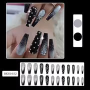 24pcs Christmas Matte Long Ballerina Fake Nails Black Silvery Glitter Rhinestone Xmas Press-On Nails — view 2