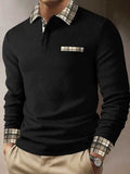 Calvornis Men's Solid Color Long Sleeve Polo Formal Shirt
