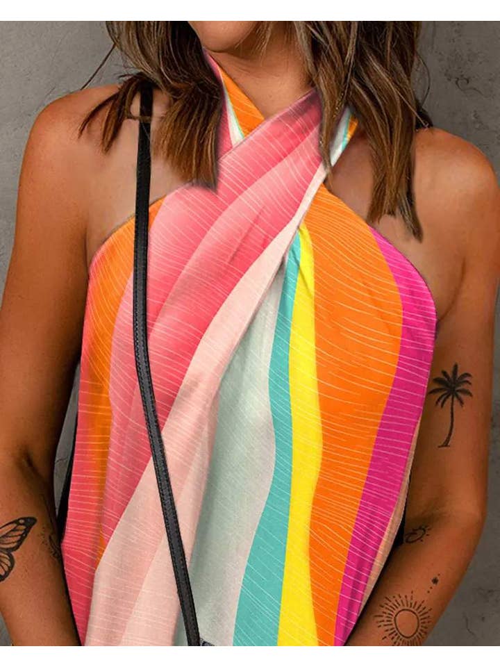 Colorblock Crisscross Halter Tank Top