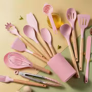 15pcs Silicone Utensil Set - Non-Stick Cooking Utensils with Wooden Handle & Storage Bucket - Apartment & Dorm — view 14