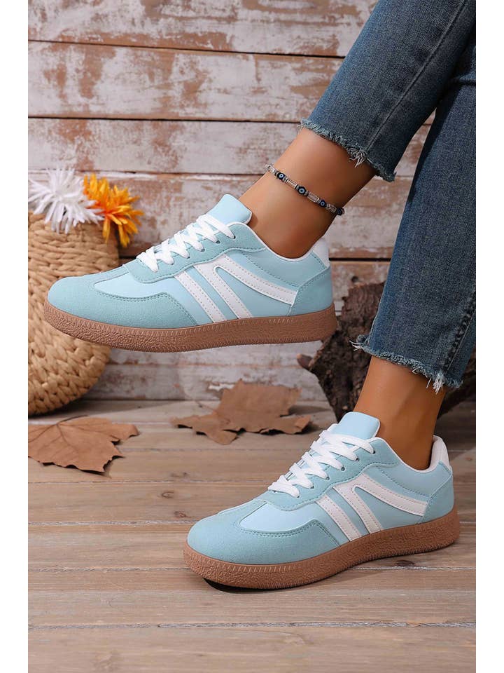 Faux Suede Pu Leather Color Block Patchwork Lace-Up Shoes