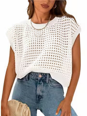 2026 Summer New Women's Crewneck Hollow Out Sweater Shrug for Daily Wear Beach Vacation Outdoor Ladies Fashion — view 3