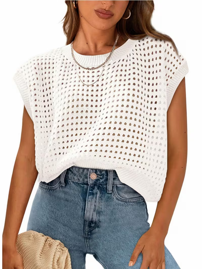 2026 Summer New Women's Crewneck Hollow Out Sweater Shrug for Daily Wear Beach Vacation Outdoor Ladies Fashion — view 4