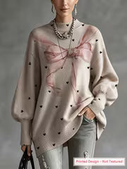 [Lightweight Sweater] Fashion Women'S Long Sleeve Pullover, Round Neck Design, Bow Heart Print, Lantern Long — view 1