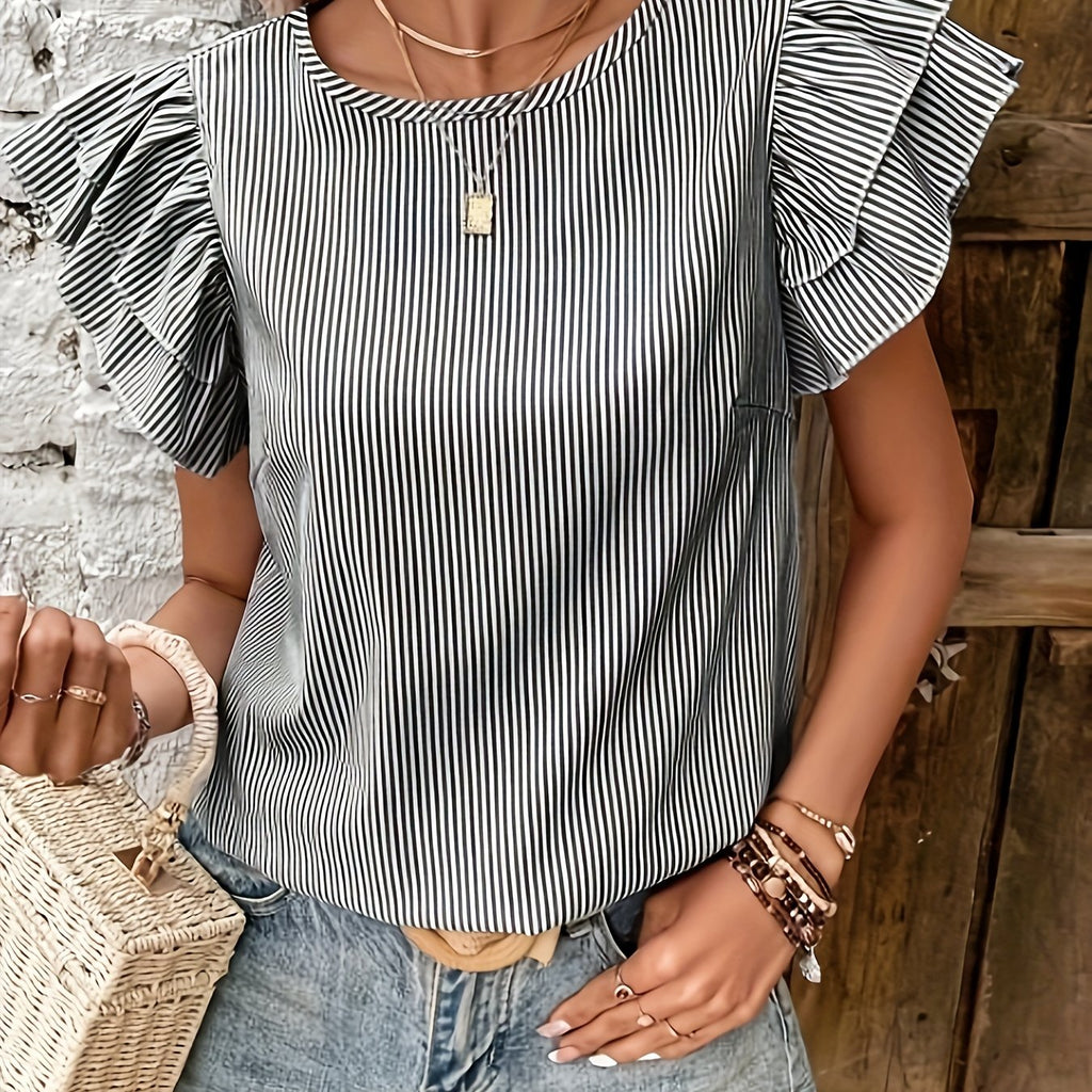Women'S Ruffled Round Neck Blouse