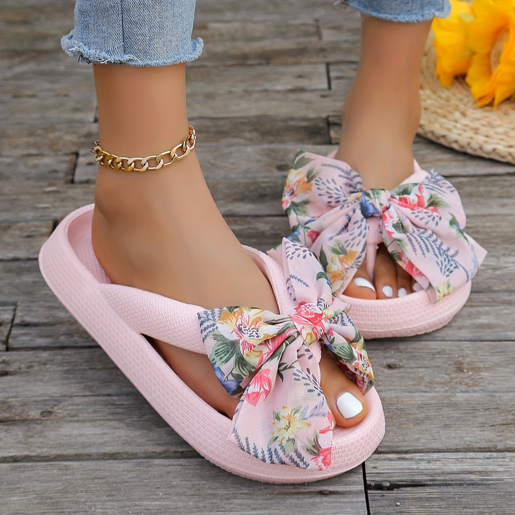 New Fashion Thick-Soled Women'S Slippers Cute Bow Casual Women'S Flip-Flops Vacation Travel Beach Cloud Slippers Plus Size Women Shoes