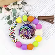 A Rainbow Leopard Print 'MAMA' Beaded Keychain, a Key Ring with Colorful Fringed Pendants, a Fashionable — view 3
