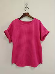 Solid Round Neck Batwing Sleeve T-Shirt Top Loose Short Sleeve — view 3