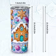 1pc 20oz Christmas Gingerbread for Man And Snow House Pattern Stainless Steel Insulated Tumblers Coffee Office — view 3