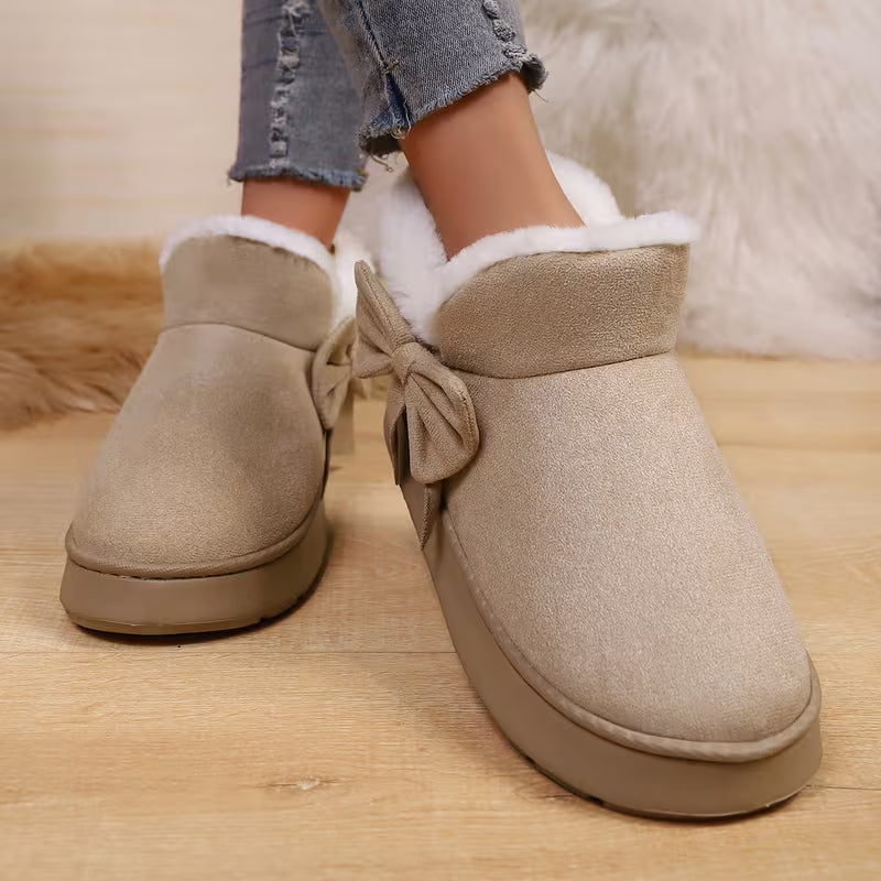 BUSYLION Women'S Bow Decor Short Snow Boots Fleece Warm Lining Thick Platform Sole Solid Color Casual Winter — view 10