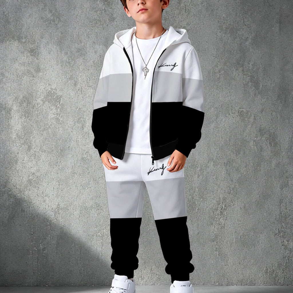 2pcs Boys' Zip-Up Hoodie Jogger Pants Outfit