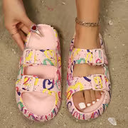 Women'S Vibrant Heart & Graffiti Print Fashion Sandals - Adjustable Double Buckle Straps, Comfortable EVA — view 2