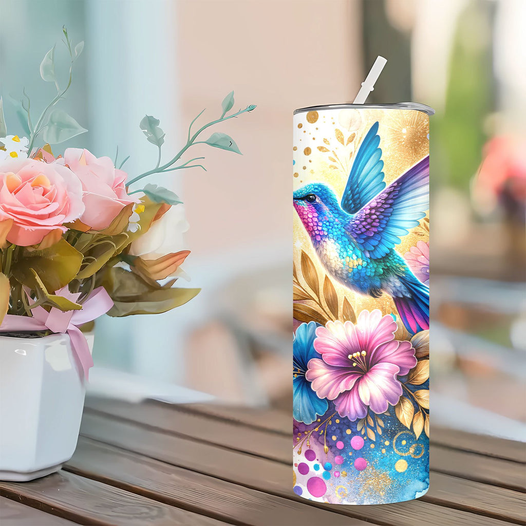 20oz Hummingbird Floral Stainless Steel Water Bottle - Hand Wash, Double Wall Insulation, PVC Free, Travel Friendly with Lid & Straw for Coffee, Cold Beverages, Sports - Ideal Gift for Mom, Lover, Friends