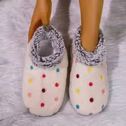 Women'S Comfortable Indoor Short Boots - Black Soft Sole with Colorful Polka Dot Pattern, Warm Fleece Lining — view 9