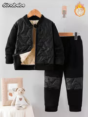 Boys' Autumn/Winter New Arrival Classic Simple Black Zipper Padded-Lined Thickened Warm Top, Fashionable Casual — view 1