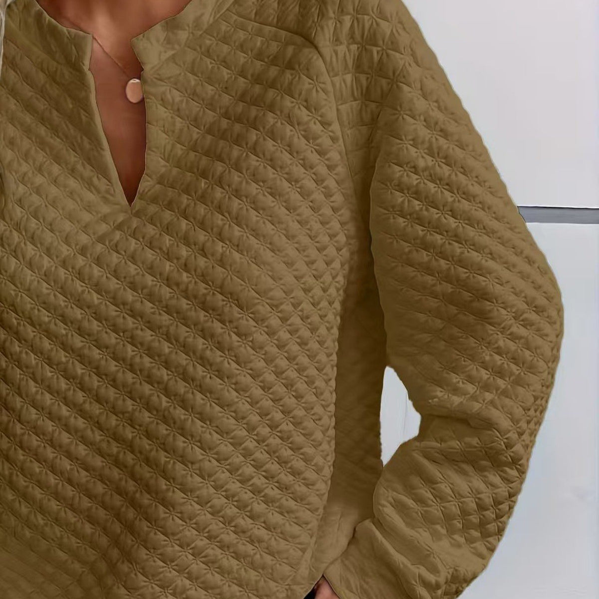 2026 Fall Women Textured Knit Top Long Sleeve Notch Neck