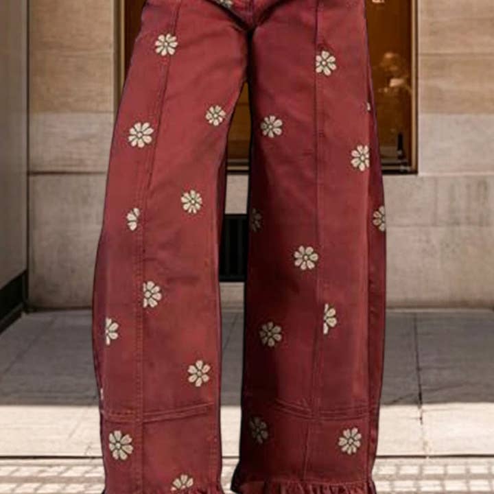 The Meadow Hours | Daisy Print Ruffle Hem Wide-Leg Pants — view 1 of 4