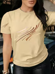 1pc Simple and Stylish Printed Short-Sleeve T-Shirt. The Design Highlight Features a Unique Line Pattern — view 9