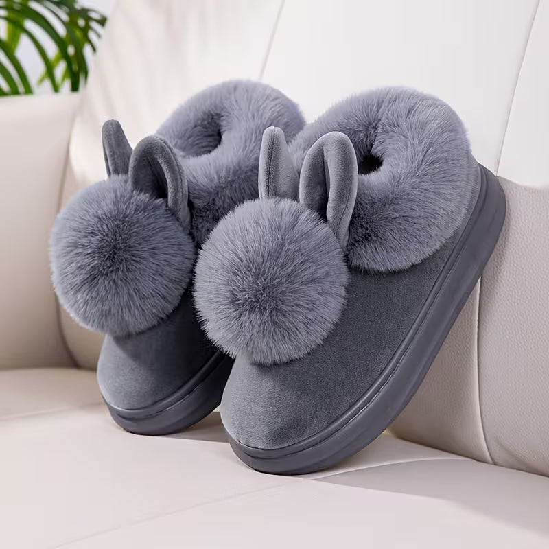 New Autumn/Winter Single-Ball Rabbit Ear Design Warm Slippers for Men And Women - Couple'S Home Shoes with Thick — view 9