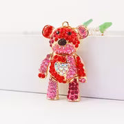 Cute Colorful Patchwork Bear Animal Rhinestone Car Keychain Key Ring Key Fob Gift Pendant for Girlfriend — view 4