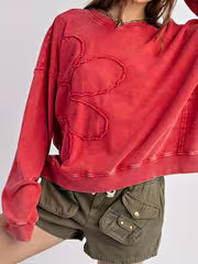 Women's Flower Print Sweatshirt Long Sleeve Pullover Solid Color Sweatshirt Crew Neck Tops Tees Y2k T Shirt — view 1