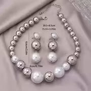 A Necklace + a Pair of Earrings Luxury Elegant Exaggerated Round Bead Women's Jewelry Set Minimalist Style — view 5