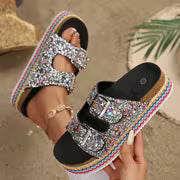 Women's Elegant Rhinestone-Decorated Thick Platform - Slip-On Open-Toe Beach Slippers with Cushioned Sole — view 4