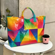 The Prism Room | Rainbow Geometric Print Tote, Large-Capacity Commuter & Shoulder Bag