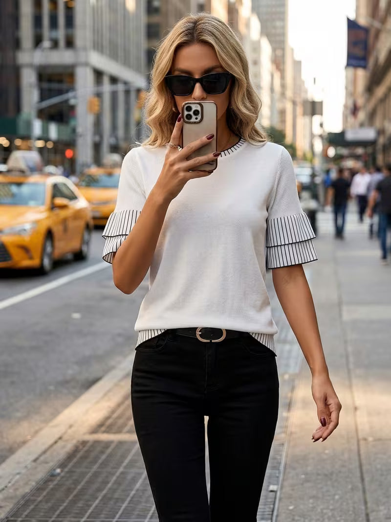 Women's Casual Crew Neck Color Block T-Shirt - Jersey Blend, Polyester 30%, Viscose 70%, Short Sleeve, Regular — view 8