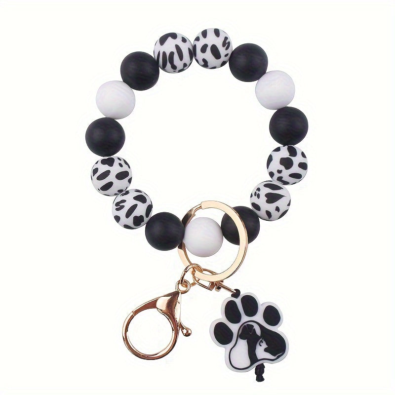 New Hot-Selling Silicone Beaded Keychain Accessory, Creative DIY Cartoon Dog Paw Charm Bracelet Keyring, Women's Bag Charm and Car Pendant