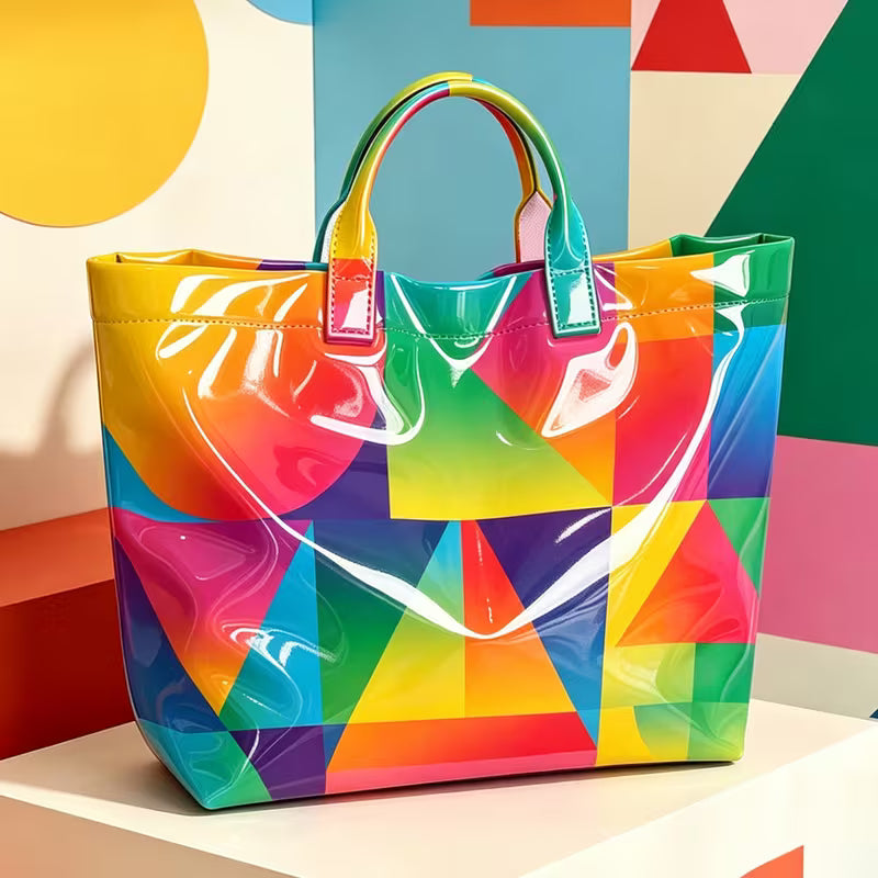 The Prism Room | Rainbow Geometric Print Tote, Large-Capacity Commuter & Shoulder Bag