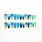 24pcs Convenient Press-On Nails • Ocean Sunset Gradient Wearable Nails • Yellow and Blue Wave Sun Fake Nails • — view 4