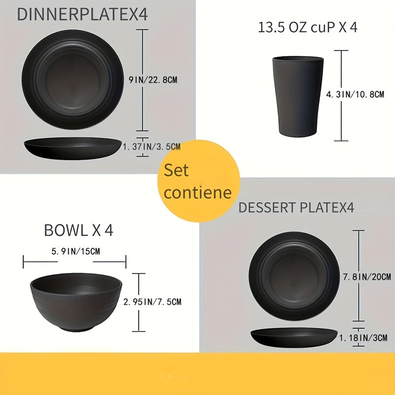 16pcs/set Durable Plates, Shatterproof Cutlery Set, Microwave Dishwasher Safe, Reusable Cutlery, Set of 8 Plates, 4 Bowls, 4 Cups - Perfect for Camping Picnics, Moving Gifts, Family Gatherings and Everyday Use
