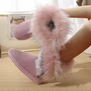 Women'S Winter Thick faux fur-Trimmed Snow Boots, Sandblasted, Warm Mid-Calf Boot, Multi-Color Fringe Trim — view 7
